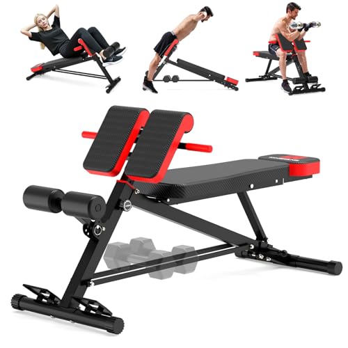 K KiNGKANG Adjustable Weight Bench,Multi-Functional Roman Chair for Full All-in-One Body Workout Hyper Back Extension and Sit up - color: Black