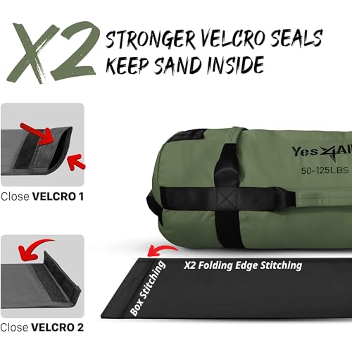 Yes4All Sandbags for Working Out, Adjustable Sand Bags for Weight Training with Handles, Combo Army Green (M + L)
