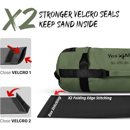 Yes4All Sandbags for Working Out, Adjustable Sand Bags for Weight Training with Handles, Combo Army Green (M + L)