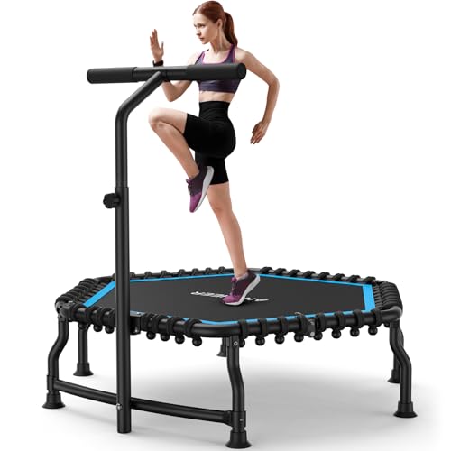 ANCHEER 50" Rebounder Trampoline for Adults- 2026 Foldable Mini Trampoline with Bar- Exercise Trampoline for Adults, Max Load 560lbs, for Indoor/Garden Workout - color: Black/Blue