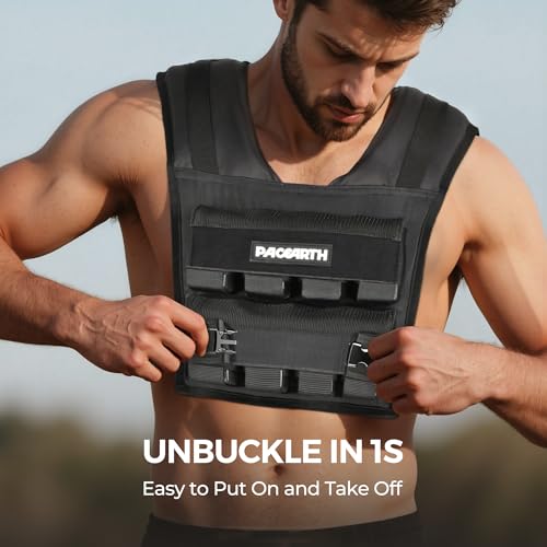 PACEARTH Adjustable Weighted Vest for Men & Woman, 20lb/22lb/35lb/44lb Weight-Adjustable Vest with Add-on Iron Blocks for Hardcore Strength Training, Weight Exercise, CrossFit, Running, Black
