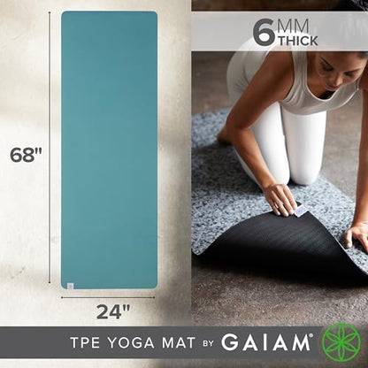 Gaiam TPE Yoga Mat — 6mm Thick, Dual-Texture Non-Slip Surface, Sweat-Resistant & Eco-Friendly | Hot Yoga, Pilates & Floor Workouts | 68" x 24"