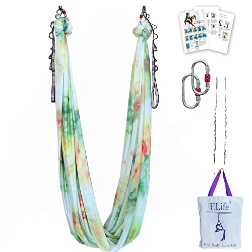 F.Life Aerial Yoga Hammock kit- Yoga Swing Multicolor 5 yards-Flying Yoga Include Daisy Chain,Carabiner and Pose Guide - color: Peacock Green