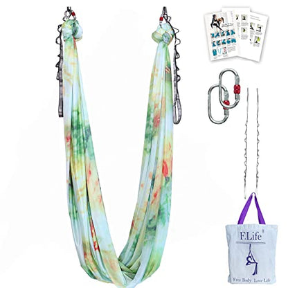 F.Life Aerial Yoga Hammock kit- Yoga Swing Multicolor 5 yards-Flying Yoga Include Daisy Chain,Carabiner and Pose Guide - color: Peacock Green