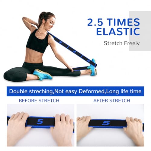 2 Pack Multi Loop Yoga Strap, 8-Section Segmented Yoga Strap with Loops, Cotton Blend Stretching Strap for Pilates, Dance, Gymnastics & Flexibility Training (Blue, Red)