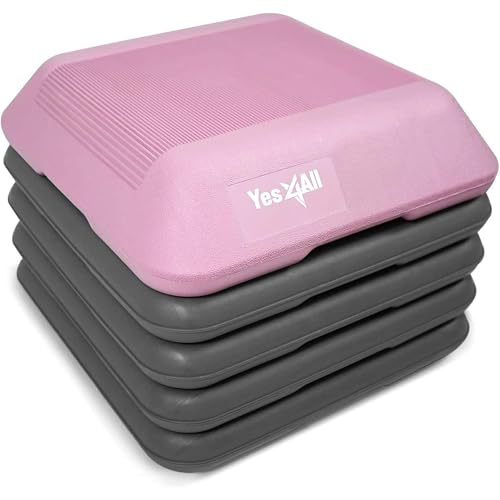 Yes4All High Arobic Step Platform & Stackable Risers - Adjustable 4"/6"/8"/10"/12" Height - Choose Full Step Platform Set or 2-Pack Stackable Risers, Customize for Cardio & Aerobic Exercise - color: B. Pink/Grey