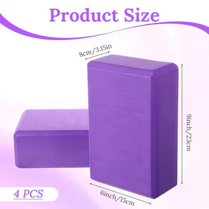 4 Pcs Yoga Blocks 9 x 6 x 3.15 Inch Eva Foam Lightweight Non Slip Yoga Props for Pilates Stretching and Meditation Exercise Blocks Lightweight Yoga Essentials