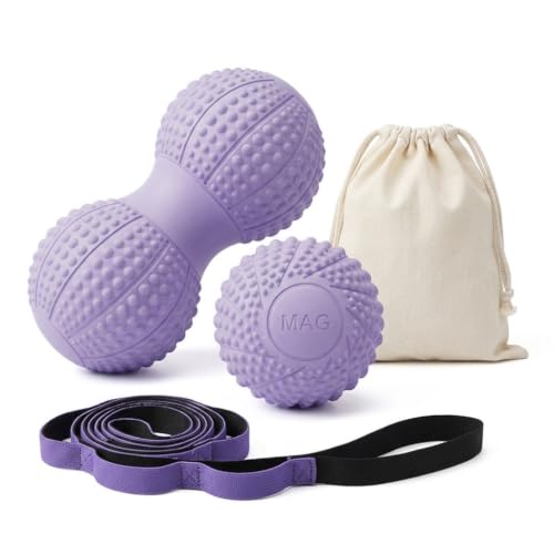 Peanut Massage Ball and Single Ball Set for Myofascial Release, Deep Tissue, Muscle Recovery (Purple)