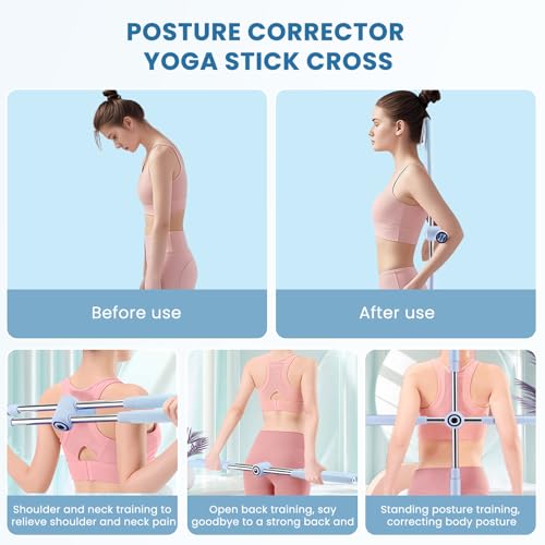 Yoga Stick, Posture Correction Stick for Women and Men, Relieve Back Pain, Upper and Lower Back Stretchers and Straighteners, 24.4-36.2 Inch Stretching Stick Neck Hump Corrector Stretching rod