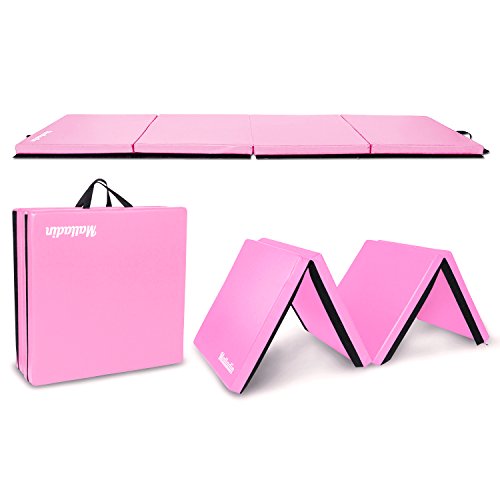 Matladin 8' Folding Gymnastics Gym Exercise Aerobics Mat, 8ft x 2ft x 2in PU Leather Tumbling Mats with Hook & Loop Fastener for Stretching Yoga Cheerleading Martial Arts