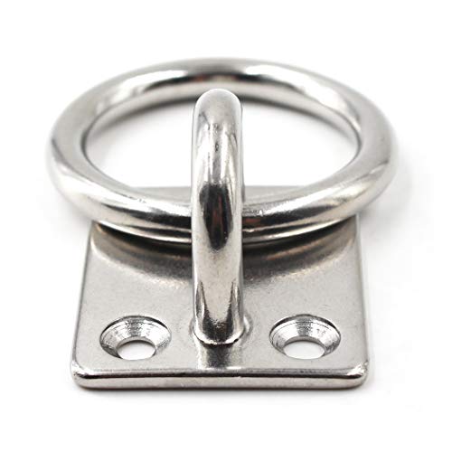 304 Stainless Steel Square Eye Pad Plate with Ring 5/16" 8mm Anchor Mount Great for Yoga Swings Hammocks/Boat Rigging/Marine Deck Hardware/Suspension Training Straps (2PCS)