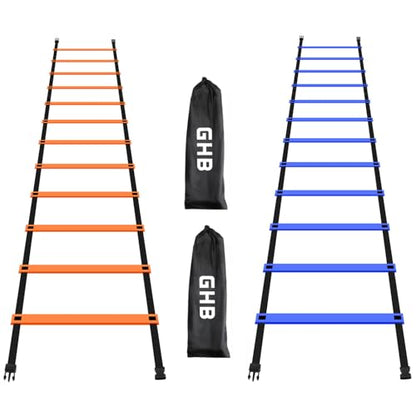 GHB Pro Agility Ladder 2 Pack Agility Training Ladder Speed 12 Rung 20ft with Carrying Bag (Orange and Blue)