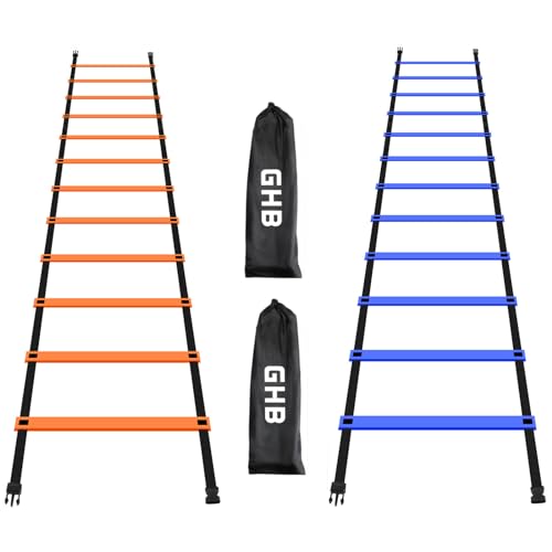 GHB Pro Agility Ladder 2 Pack Agility Training Ladder Speed 12 Rung 20ft with Carrying Bag (Orange and Blue)