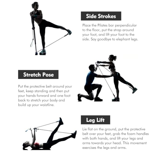 Pilates Bar Kit with Resistance Bands, at Home Workout Equipment Resistance Bands, Multifunctional Pilates Bar for Women & Men Gym Yoga Fitness Strength Training