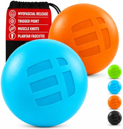 Massage Lacrosse Balls for Deep Tissue Relief - Trigger Point Therapy Ball Set for Plantar Fasciitis, Myofascial Release for Back, Shoulder, Foot - Massage Ball Roller - 2 Pack (Blue/Orange)
