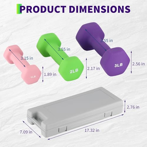 Dumbbell Hand Weights for Women, Neoprene Hexagon Non-Slip Weights Dumbbell Set for Home Gym - size: 1+2+3 LBS
