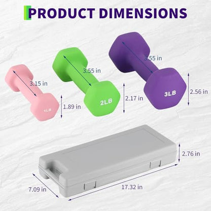 Dumbbell Hand Weights for Women, Neoprene Hexagon Non-Slip Weights Dumbbell Set for Home Gym - size: 1+2+3 LBS
