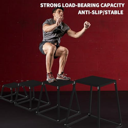 Plyo Box Jump Platforms, 12/18/24/30 Inch Single and Set Plyometric Jumping Box for Men and Women for Home Gym - color: Black Set-12"/18"/24"