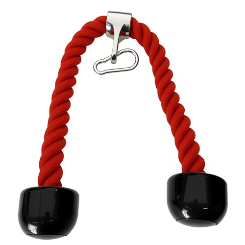 Heavy Tricep Rope Cable Machine Accessories Nylon Tricep Rope for LAT Pull Down Pulley System Attachment, for Home Gym Weight Fitness with Carabiner - color: Red