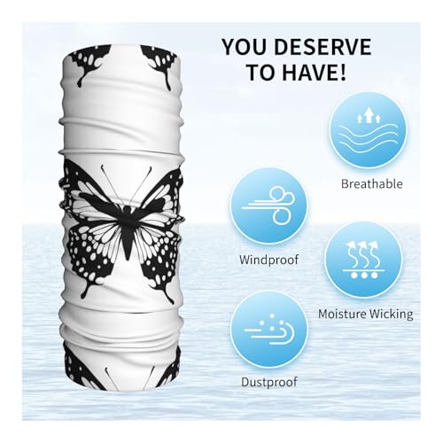 Black and White Lace Butterfly Prints Multifunctional Sport Headband – Seamless Stretch Neck Gaiter for Hiking, Biking, Running & Outdoor Activities – Soft, Quick-Dry, No-Fade Design
