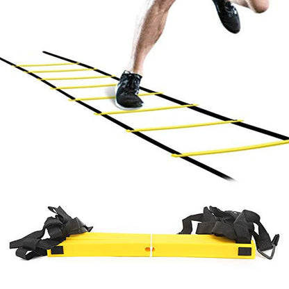 12 Rungs Soft Agile Step Ladder, Football Training Ladder for Speed and Coordination Drills, Adjustable Spacing with Hook and Loop Ends, Reinforced PP Ladder for Indoor