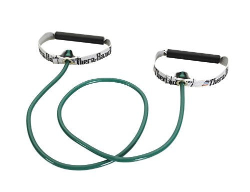 THERABAND Resistance Tubes, Professional Latex Elastic Tubing with Hard Handles For Exercise, Physical Therapy, Lower Pilates, At-Home Workouts, & Rehab, 48 Inch, Green, Heavy, Intermediate - color: Green - Heavy
