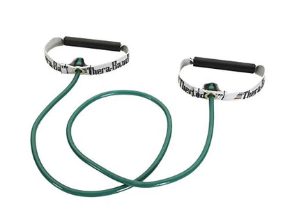 THERABAND Resistance Tubes, Professional Latex Elastic Tubing with Hard Handles For Exercise, Physical Therapy, Lower Pilates, At-Home Workouts, & Rehab, 48 Inch, Green, Heavy, Intermediate - color: Green - Heavy