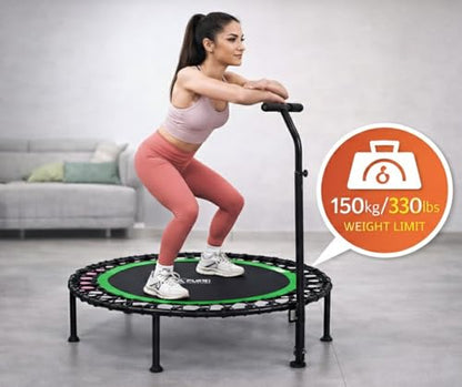 40" Mini Rebounder Fitness Trampoline for Adults with Bungee Cords and Safety Bar. 330LBS/150KG Weight Limit, Ideal for Indoor Outdoor Home Gym Workouts.