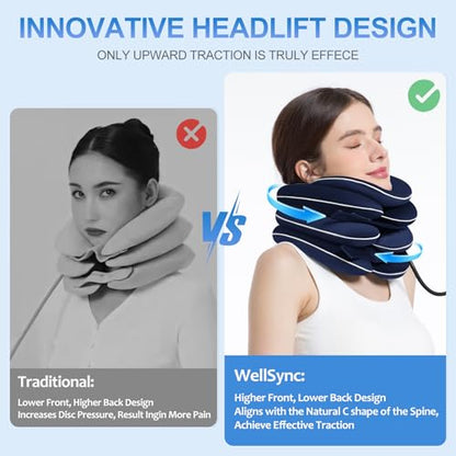 Inflatable & Adjustable Neck Traction Device with Neck Brace,Portable Cervical Traction Device for Instant Neck Pain Relief,Perfect for Home,Office,and Travel(Dark Blue)