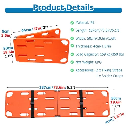 Foldable Spine Board Stretcher - Emergency Water Rescue Backboard, Lightweight PE Life Board with Seat Belt, 350lbs Capacity, 2/4-Fold Design for First Aid & Water Safety - color: 2folds