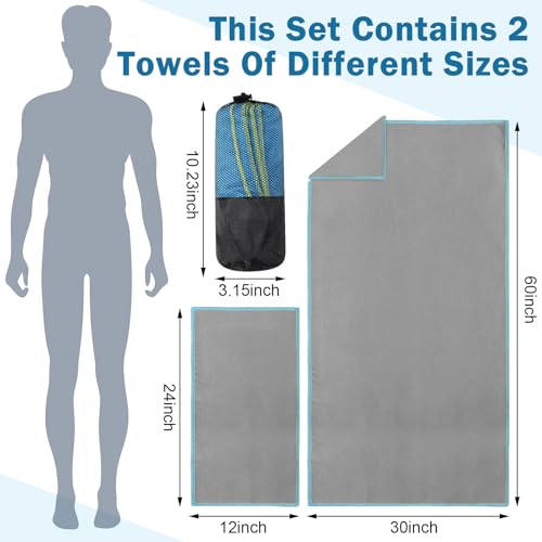 4 Sets Quick Dry Towels 8 Pcs Drying 2 Sizes Microfiber Travel Towel for Camping Beach Hiking Yoga Swim Camping Gym and Travel with Mesh Bag