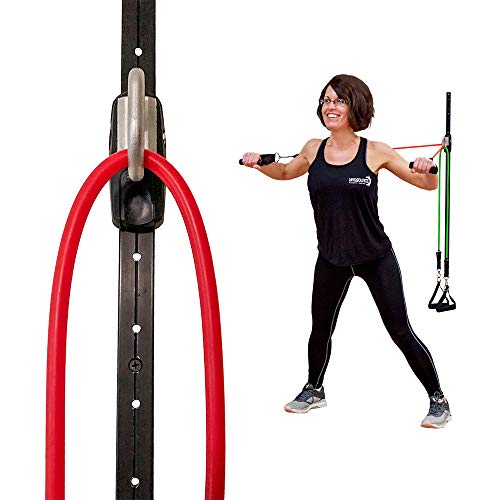 Space Saver Gym Resistance Bands Wall Anchor for At Home Fitness Workouts with 1 Rail and 1 Rail Car - style: 5 Resistance Bands, 1 Set of Handles