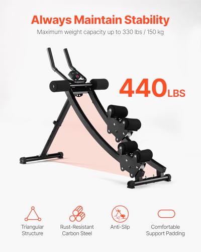 VEVOR AB Workout Machine, Ab Workout Equipment at Home Gym, Core & Abdominal Trainers for Women, 440 lbs Weight Capacity Strength Training Ab Cruncher, Foldable Adjustable Fitness Exerciser