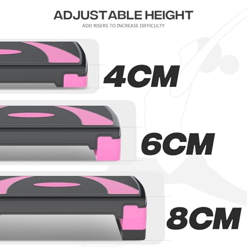 31" Aerobic Exercise Step Platform, Step Up Exercise Platform with 4" 6" 8" Adjustable Risers, Stair Stepper Workout Stepper for Home Gym Strength Training Fitness Equipment