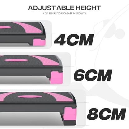 31" Aerobic Exercise Step Platform, Step Up Exercise Platform with 4" 6" 8" Adjustable Risers, Stair Stepper Workout Stepper for Home Gym Strength Training Fitness Equipment