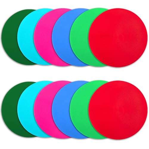 Poly Spot Markers 4inch/9 inch Non-Slip Rubber Agility Markers Flat Field Cones Floor Dots for Football, Soccer, Basketball Training Markers, School Activities, Exercise Drills, Social Distancing - style: 9inch 12Pcs(6 Colors)