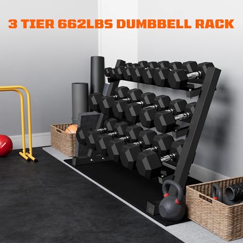 Dumbbell Sets with Rack, Rubber Hex Dumbbells, 160/220/280/360/450/550LBS, Hand Weights with Chrome Handle for Strength Training