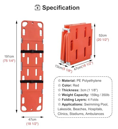 Life Backboard Water Floating Spine Board, Universal Medical Stretcher Foldable, Portable First Aid Safety CPR Board Lifesaving Stretchers(4-Folds) (4folds)