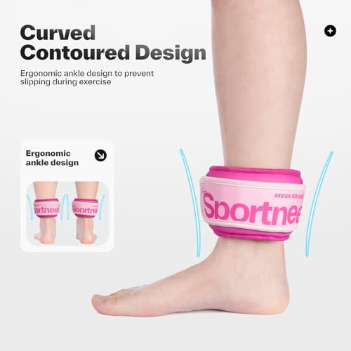 Sportneer Ankle Weights 0.5/1/2/3/5 LBS 1 Pair Wrist Leg Arm Weights - color: Pink, size: 1 lb x 2
