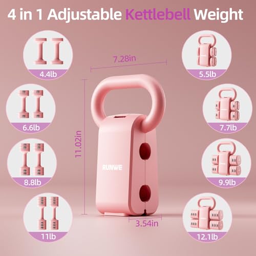 Lightweight Adjustable Dumbbell Kettlebell Set - 4 in 1 Free Weight Set with Kettlebell Grip Converter, Each 2.2 3.3 4.4 5.5lb Quick Change Weight Women Dumbbell Set for Small Spaces Home Gym - color: Adjustable Kettlebell Pink