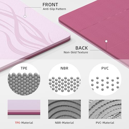 Extra Wide Yoga Mat 76"x40"x10mm TPE Double-Width Exercise Mat for Couples, Tall Yogis & Home Workouts, Non-Slip, Free of PVC & Latex - color: Light pink + red