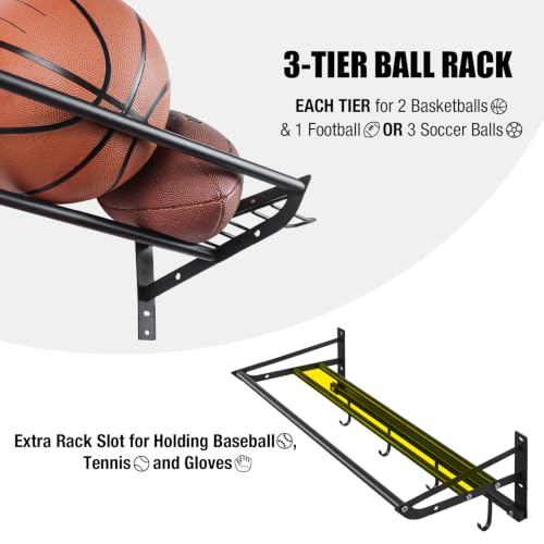 XCSOURCE Sports Equipment Organizer, 3-Tier Wall Mount Ball Storage Rack