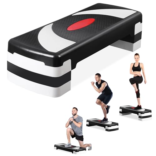 31 Inch Adjustable Workout Aerobic Step, Exercise Platform Trainer w 4 Adjustable Risers for Home Gym Fitness Workout,Lightweight