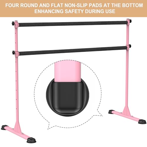 Height Adjustable Ballet Barre, Heavy Duty Freestanding Dance Bar, Anti-Slip Sturdy for Kids & Adults, Ideal for Home, Ballet, Fitness, Yoga - color: 5ft (Fabric Covered Crossbar, Pink)