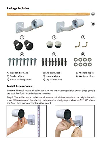 LeStage Wall Mounted Ballet Barre with Door Leg Stretcher and Premium Body Sculpting Band. for Home, Studio, Pilates, Stretching, Dance, Fitness. Smooth Surface, No Wobble.