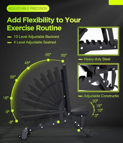 Heavy Duty Weight Bench 1000LB Capacity, Adjustable FID Workout Bench Weight Lifting, Bench Press for Gym and Home Gym