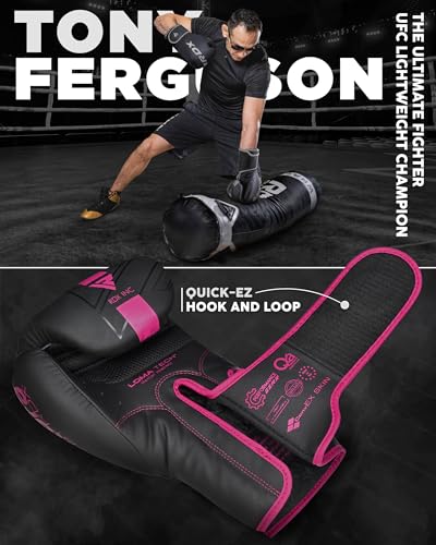 RDX Boxing Gloves, Pro Training Sparring, Maya Hide Leather, Muay Thai MMA Kickboxing, Men Women Adult, Heavy Punching Bag Focus Mitts Pads Workout, Ventilated Palm, Multi Layered, 8 10 12 14 16 18 Oz - color: PINK, size: 16 OZ