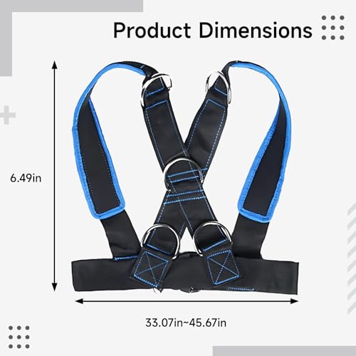 Adjustable Resistance Sled Harness For Workout, With 62.5 In / 158 Cm Towing Strap, Core & Strength Training, 33.1-45.7 In Waist, Y-Shape Strap, Five D-Rings
