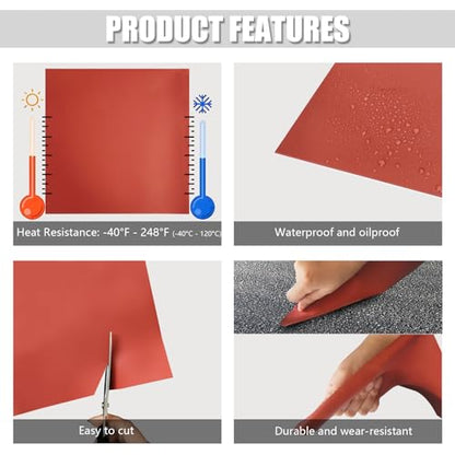 1/8" x 12" x 12" Red Silicone Rubber Sheet 60A Durometer Silicone Mat - size: 12 x 12 x1/8“, style: Red, No Adhesive