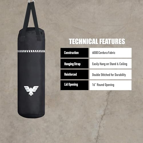 Elite Sports Boxing Bag 4 FT – Heavy Duty Canvas Punching Bag with Straps for Boxing, Training, MMA, Muay Thai, Kickboxing, Martial Arts & Fitness – UNFILLED Heavy Bag